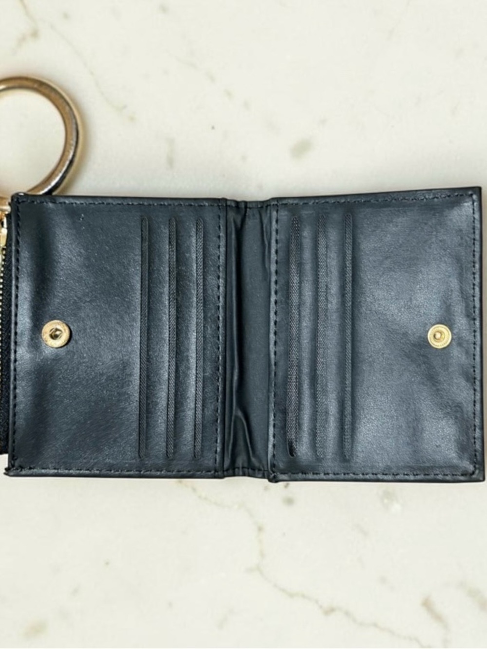 Badgley Mischka Quilted Black Key & Card Wallet with Gold Ring - Picture 6 of 9